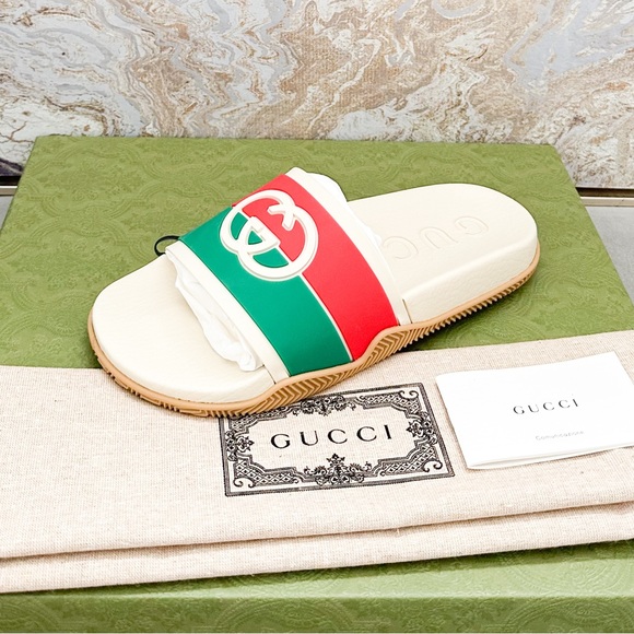 New! Gucci Rubber Web Interlocking G Slide Sandals - Picture 9 of 9